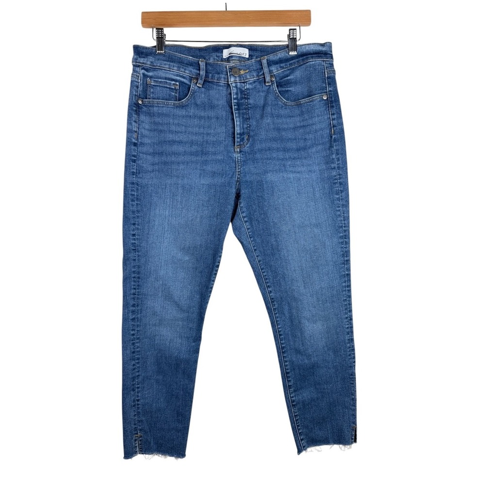 LOFT Women's Modern Skinny Crop Denim Jeans Size 31 / 12 High Rise Raw‎ Hem